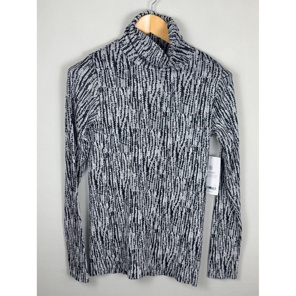 Athleta Flurry Elemental Turtleneck S Black White Textured Stretch Knit Academia